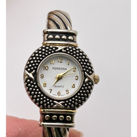 Vintage Persona Cuff Watch Silver Tone Braclet Twisted Rope Design - Picture 3 of 7